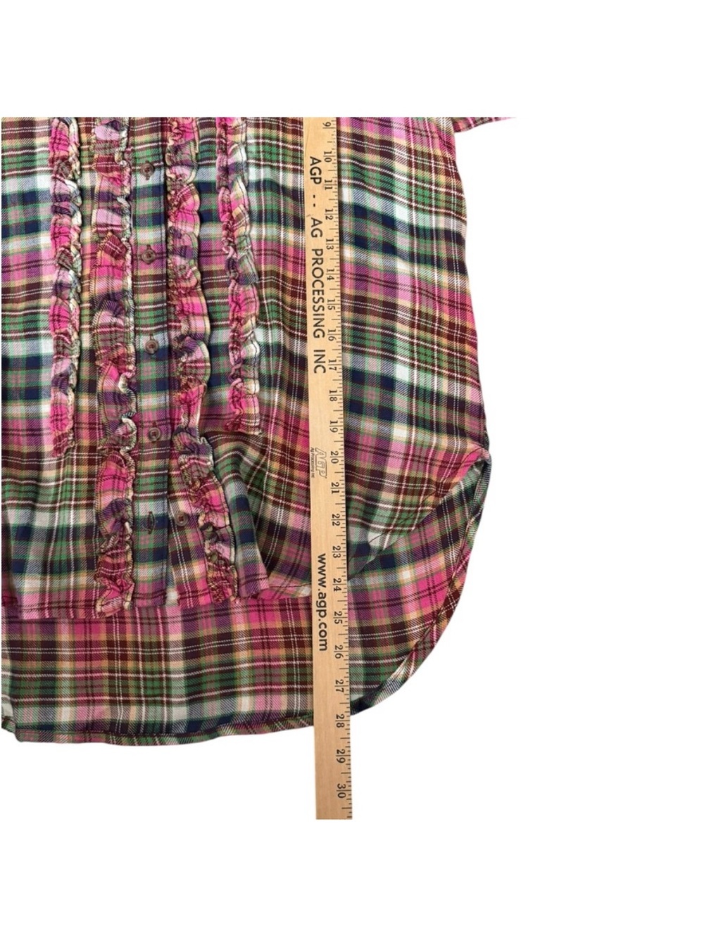 Pilcro Pink Plaid Ruffle-Front Button-Down Shirt - Picture 4 of 8